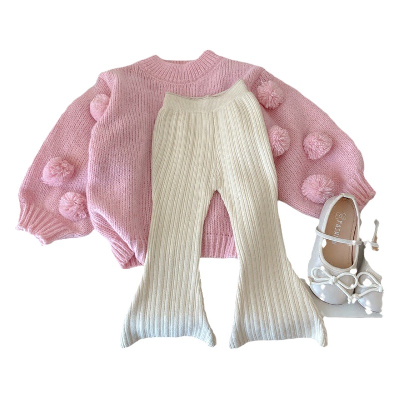 Picture of Girls Pullover Sweater 2025 Autumn and Winter New Korean Style Kidsren's Style Baby Girl Red Lantern Sleeve Fur Ball Sweater