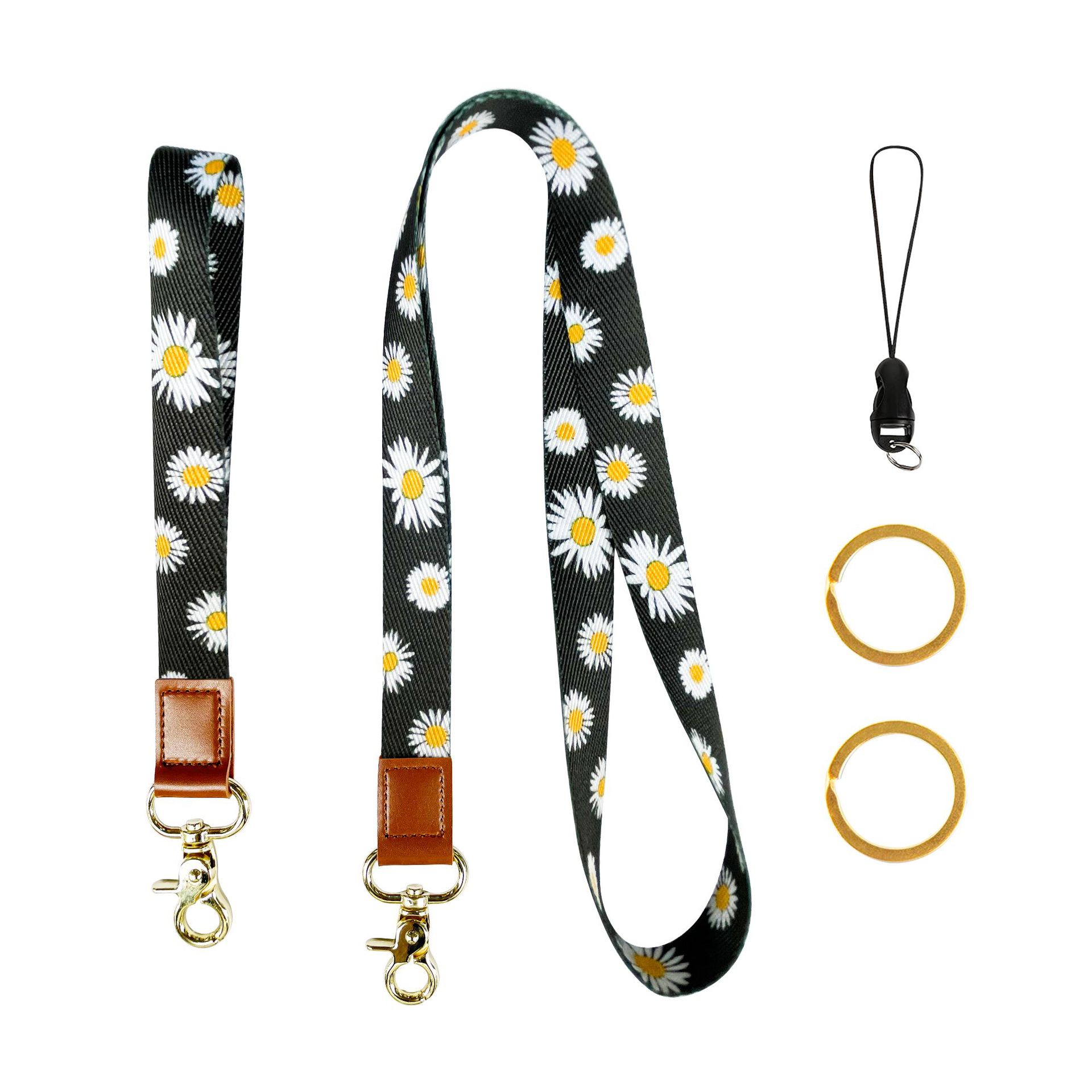 Picture of Cactus Peony Flower Floral Polyester Wrist Strap Thickened Leopard Certificate Lanyard Mobile Phone Rope