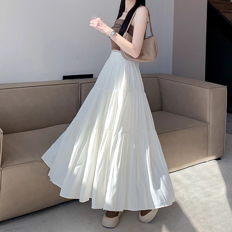 Cake Skirt Women's 2024 New Summer Elegant High Waist Slimming Pear Shape Figure A- Shape Large White Long Skirt