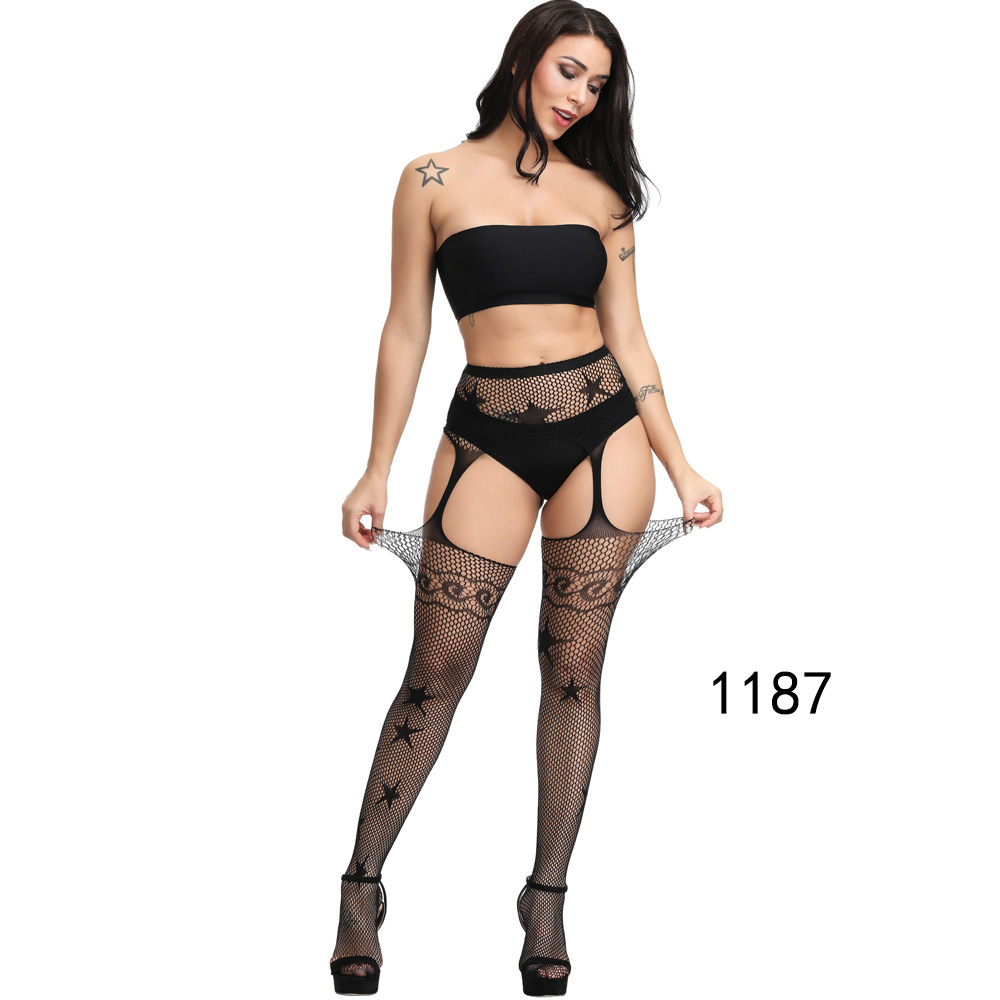 Picture of European and American Original Single Jacquard Garter Fishnet Stockings Sexy Pantyhose Sexy Stockings Summer Anti-Falling Fishnet Stockings Temptation