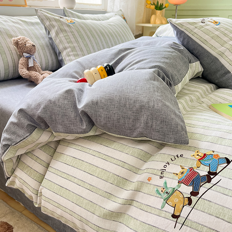 Picture of Ins wind washed cotton and linen bed four-piece set 2024 new no cotton cotton bedding three-piece set bed sheet quilt cover 4
