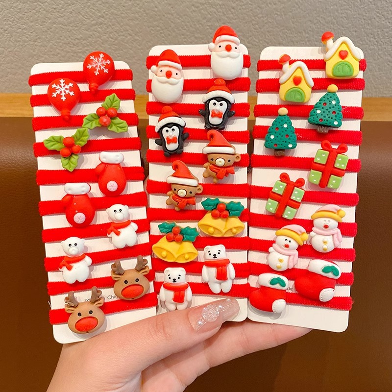 Christmas Children's Headwear Girl's Braid Hair Rope Baby's Hair Rope Does Not Hit Hair Rubber Tendons Santa Claus Hair Accessories