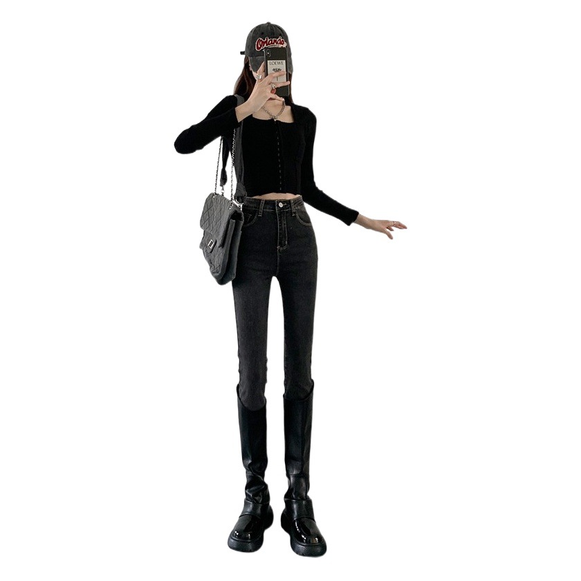 Picture of High Waist Jeans Women's Spring and Autumn 2023 New Tight Slimming Stretch Pencil Slim-Fit Small Feet Long Trendy Pants