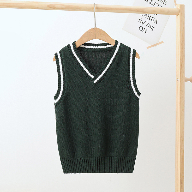 Picture of Children's Knitted Vest Spring & Fall Kindergarten Primary and Secondary School Uniforms Boys and Girls Pullover Preppy Style Sweater Vest