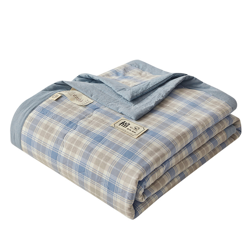 Picture of Yarn-Dyed Washed Cotton Summer Quilt, Class a Pure Cotton Air Conditioning Quilt Four-Piece Set, Washable and Machine Washable Thin Quilt, Ins Style