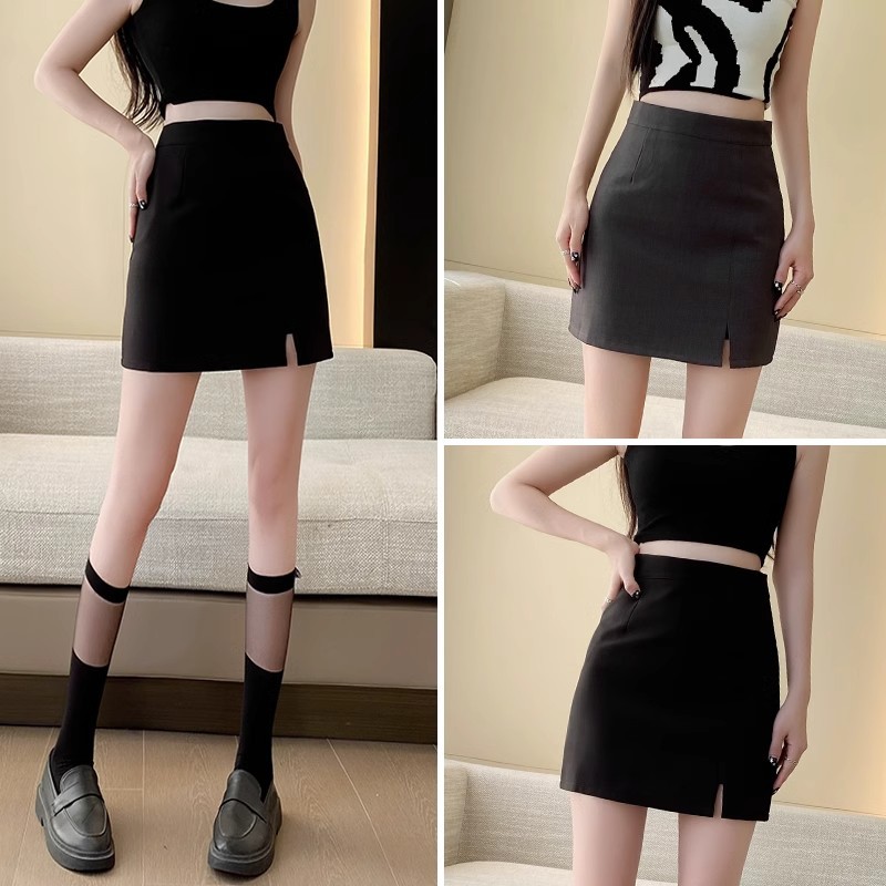 Suit Black Skirt Women's 2024 New Spring and Summer Style Elegant Professional Slimming A- line Split Hip Skirt Skirt