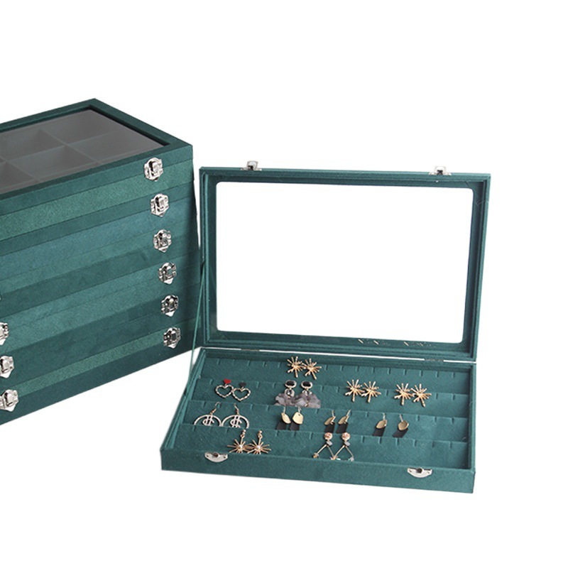 Feather dark green ring necklace jewelry box ins style jewelry display box storage box earrings jewelry box