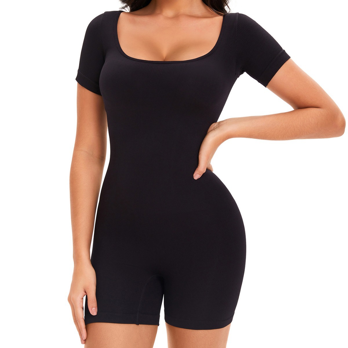 European and American Cross-border Short-sleeved Body Shaping Clothes Seamless Hip-lifting Belly Shaping Clothes Yoga Pants Flat-angle Base Body Shaping Clothes