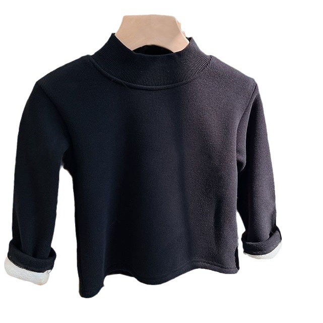Picture of children's fleece-lined half turtleneck bottoming shirt autumn and winter Korean style men's and women's one-piece velvet warm top