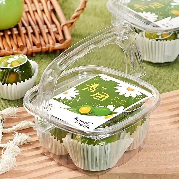 Qingtuan Packing Box Qingming Fruit Hand Basket Transparent Packing Box 4 Pack with Lid Sticker Fruit Fishing Household Baking