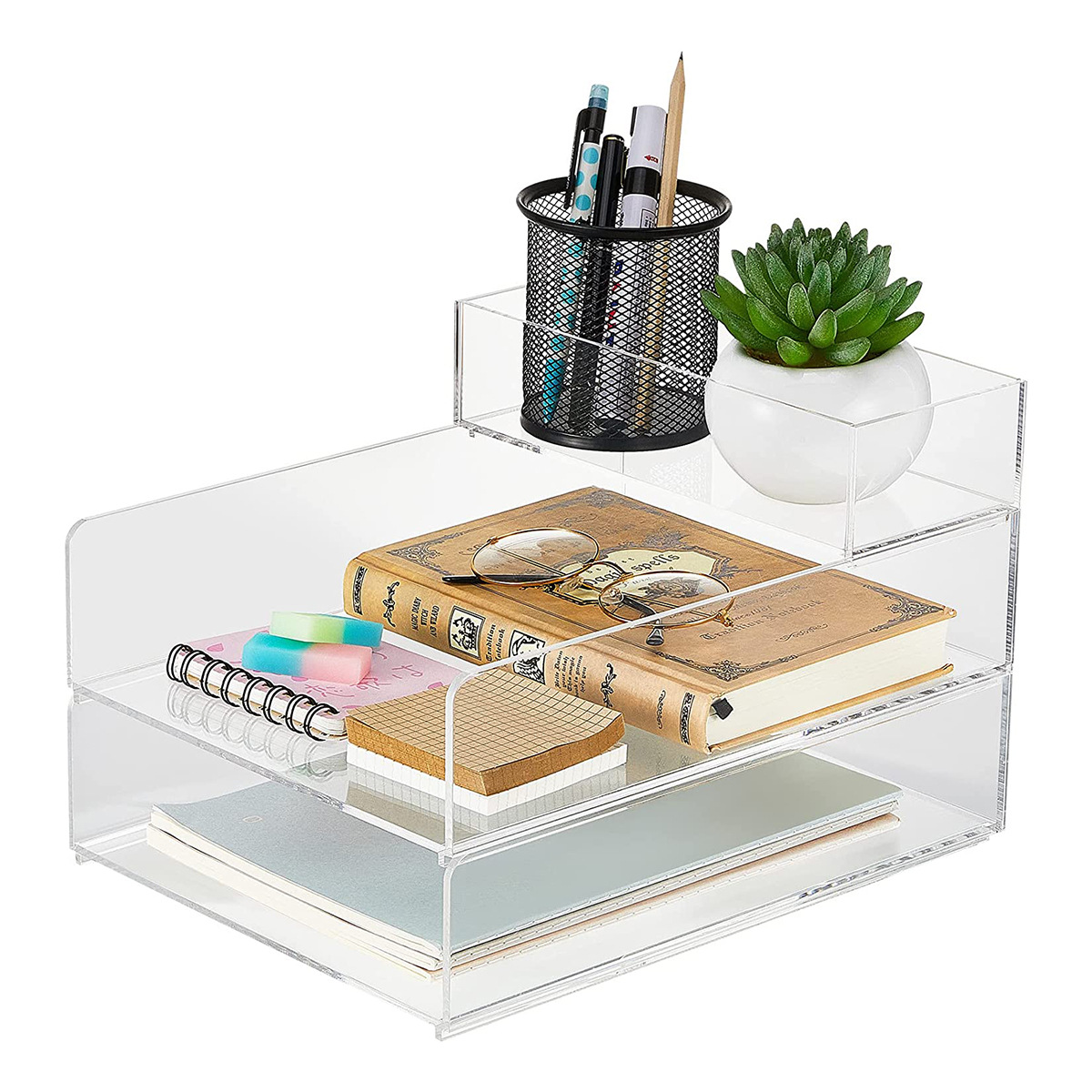 Picture of Cross-Border Acrylic File Tray Transparent Stackable Plus A4 Paper Plate Letter Information Storage Rack