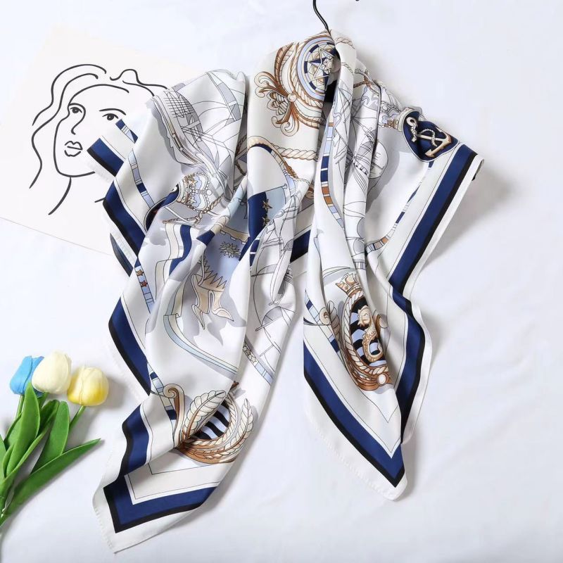 Picture of Autumn and winter all-match shawl animal printed black and white simple large square 90*90CM imitation silk twill silk scarf for women