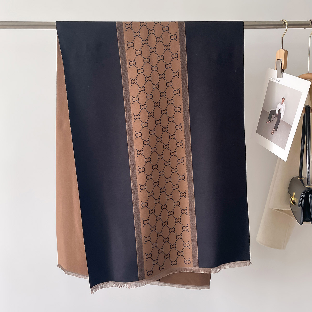Picture of Korean Style Autumn and Winter New Stitching Contrast Color Scarf Women's Imitation Cashmere All-match Warm Shawl Dual-purpose Long Thick Scarf
