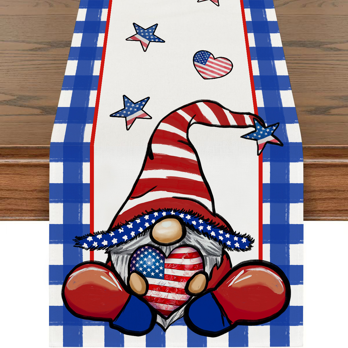 Picture of Explosions US Independence Day Decorative Table Runner Linen Star-stripe Printed Tablecloth Patriot Holiday Atmosphere Table Runner