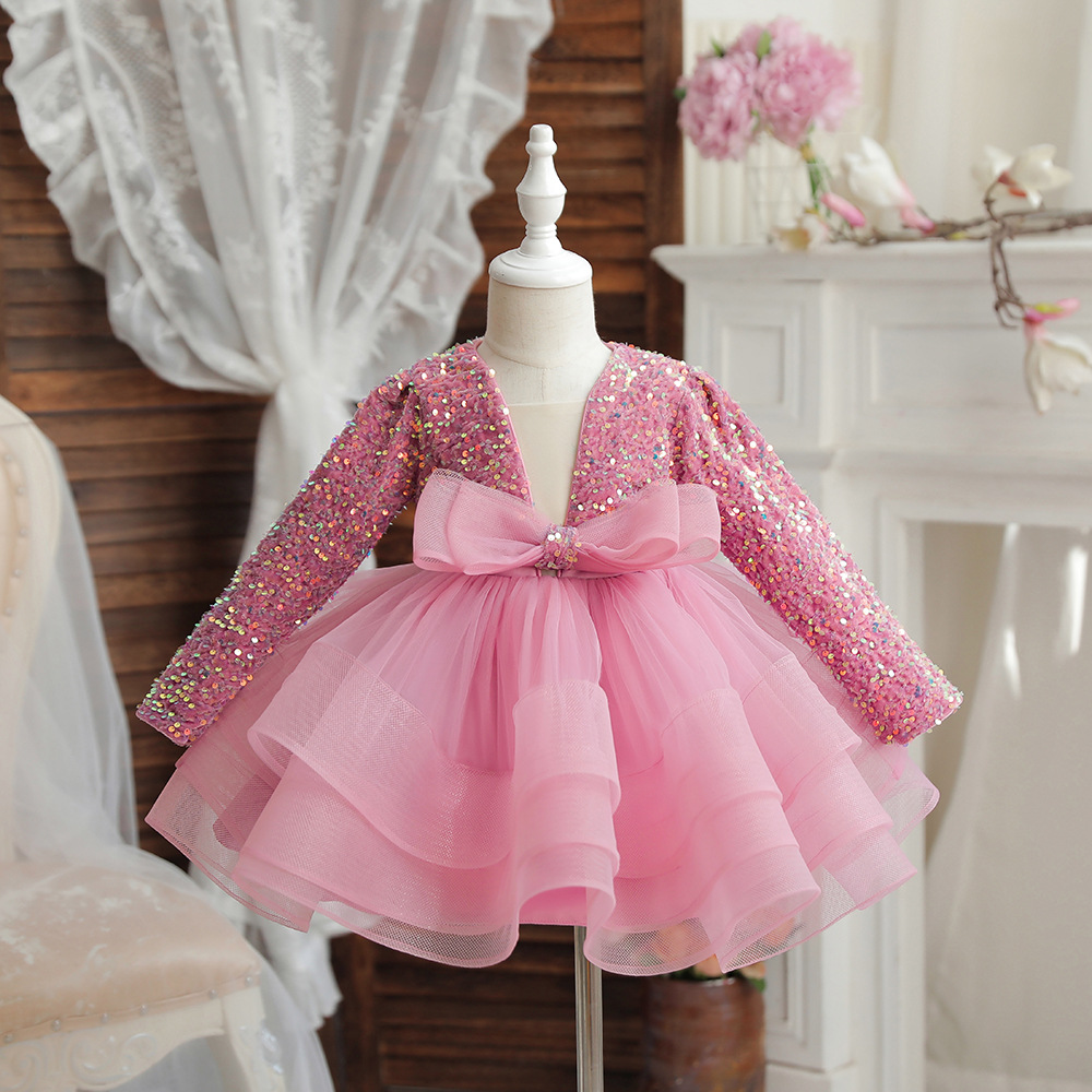 Picture of Girls' Princess Dress Birthday Autumn and Winter Show Performance Host Piano Performance Long-sleeved High-end Children's Evening Dress