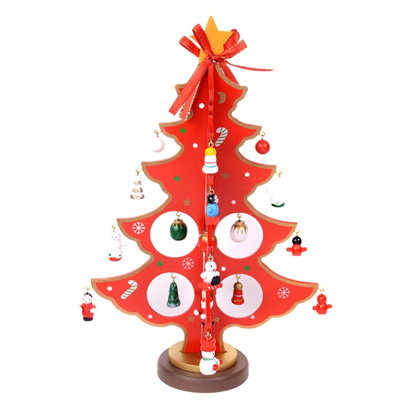 Amazon Hot Christmas Decorations Children's Gifts Wooden Desktop Christmas Tree Ornaments Cartoon Bells Little People