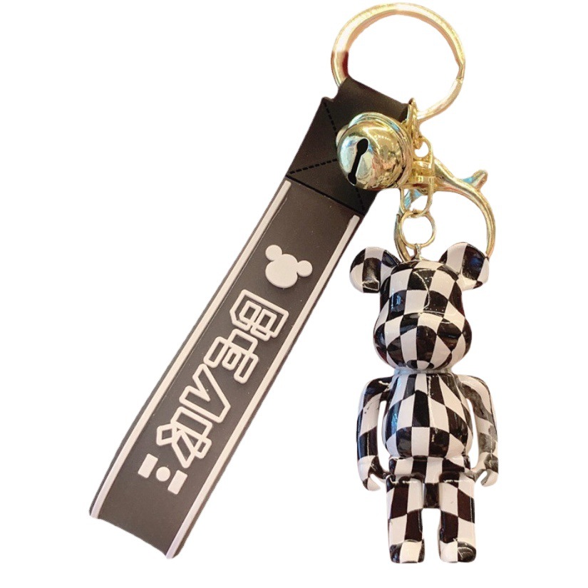 Acrylic Plaid Violent Bear Keychain Couple Women's Car Backpack Key Pendant Cartoon Accessories Creative Doll