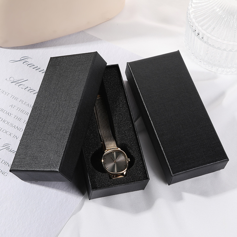 Boutique black clamshell watch box jewelry heaven and earth cover gift box wholesale hard cardboard with inner support gift box