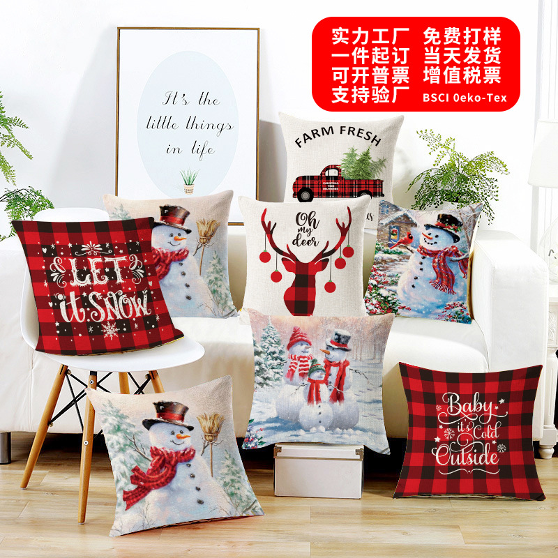 Christmas Pillow Case Linen Super Soft Peach Leather Printed New Amazon Household Products Cushion Pillow Case Custom