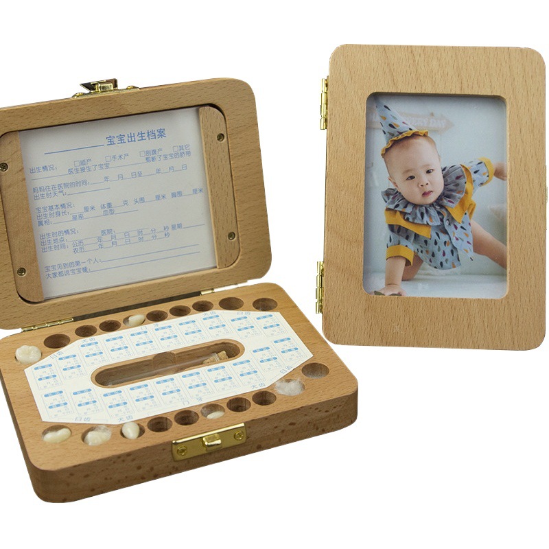 Tooth House Cross-border Explosions Children Boys and Girls Baby Teeth Box Wooden Photo Frame Teeth Hair Storage Memorial Preservation Box