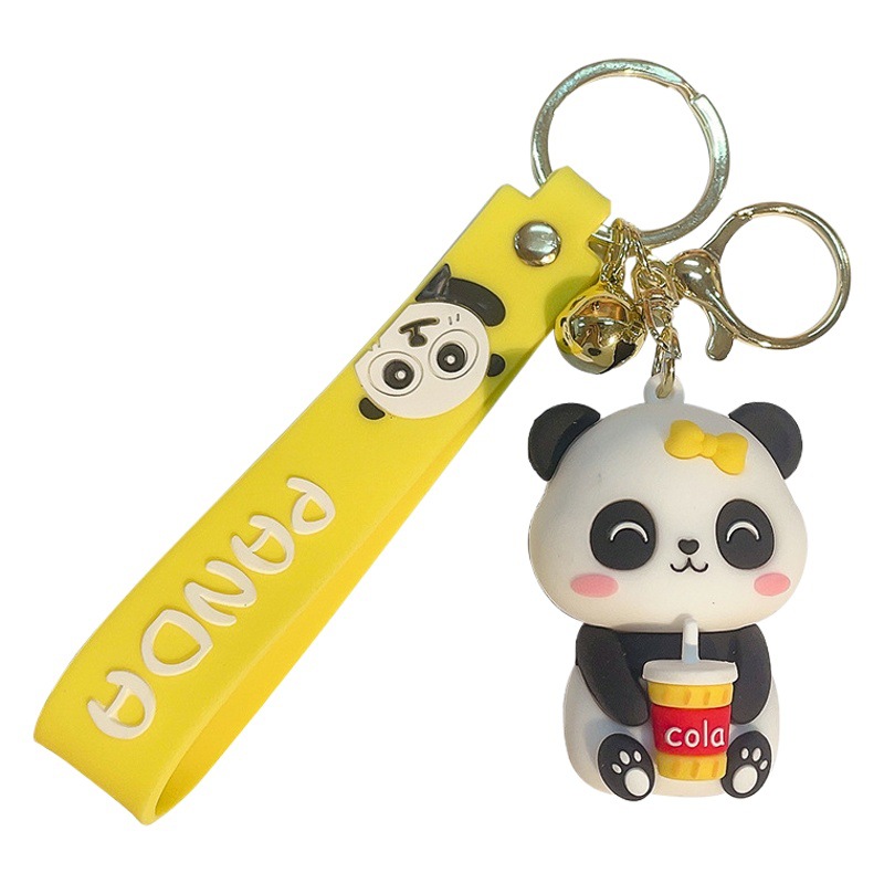 Ins Trendy Panda Keychain Cute Cartoon Pvc Doll Bag Pendant Car Key Ring Gift Wholesale