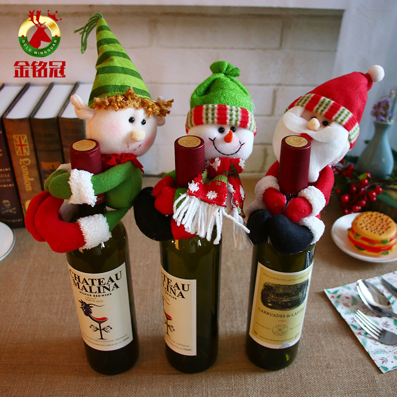 Christmas decorations Santa Claus snowman red wine set champagne bottle set bar restaurant decoration