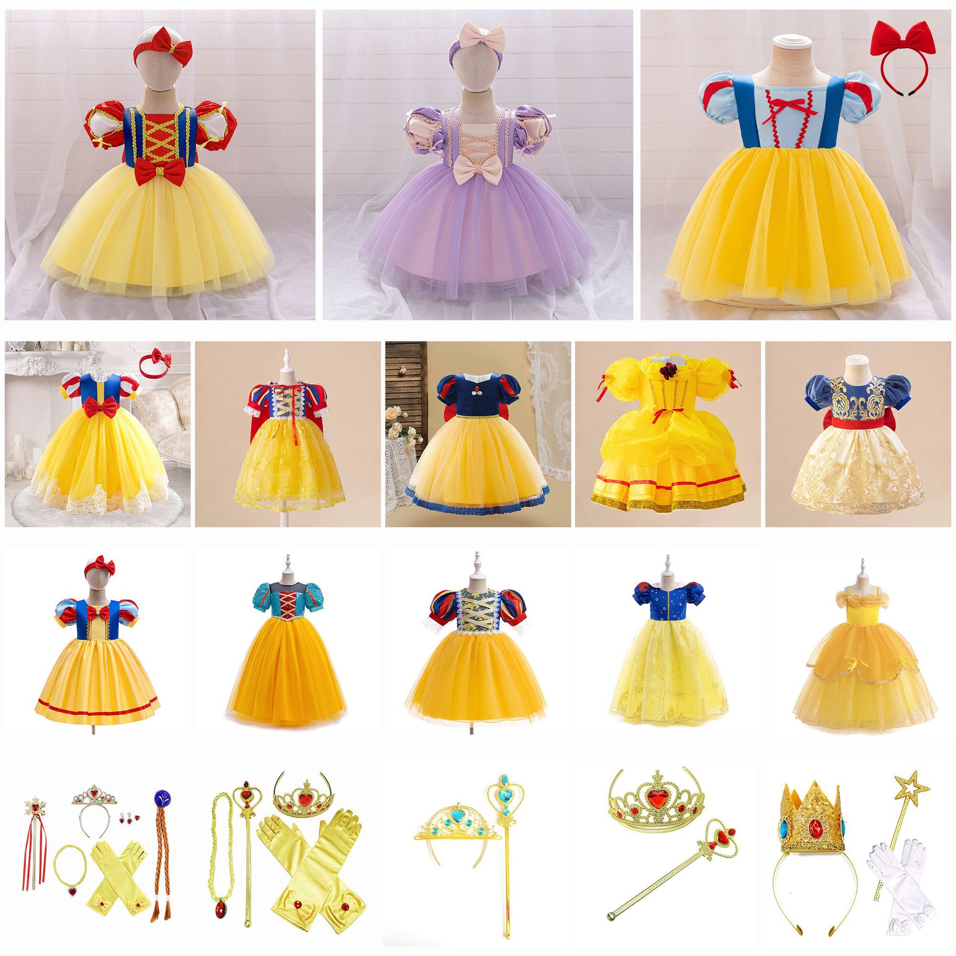 Halloween Dress up Snow White Bow Fluffy Dress Girls Performance Costume Cosplay Party Dress