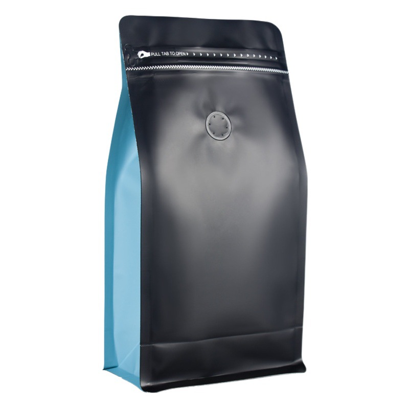 Coffee bag black thick food grade aluminum foil eight edge seal coffee valve bag tea packaging bag manufacturers in stock