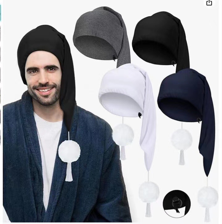 Amazon new men's long hat ladies with white fur ball nightcap adjustable hat circumference can be used for parent-child