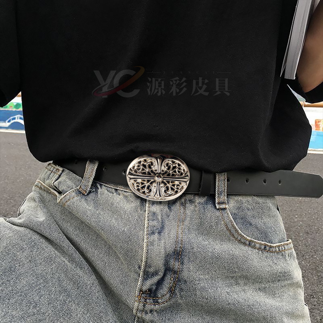 Crocore Cross Belt Distinctive Men's Alloy Buckle Retro Casual Stylist Jeans Trendy All-match Belt