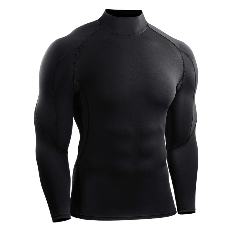 Autumn and winter men's high collar tights long sleeve elastic quick-drying compression T-shirt basketball fitness clothing running training base shirt