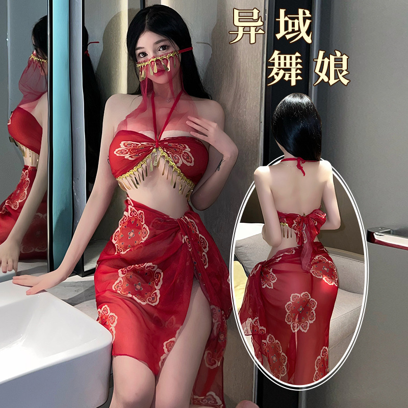 Sexy lingerie cheongsam high slit sexy suit plus size perspective Dunhuang ancient style free uniform Wu Mei Niang National style