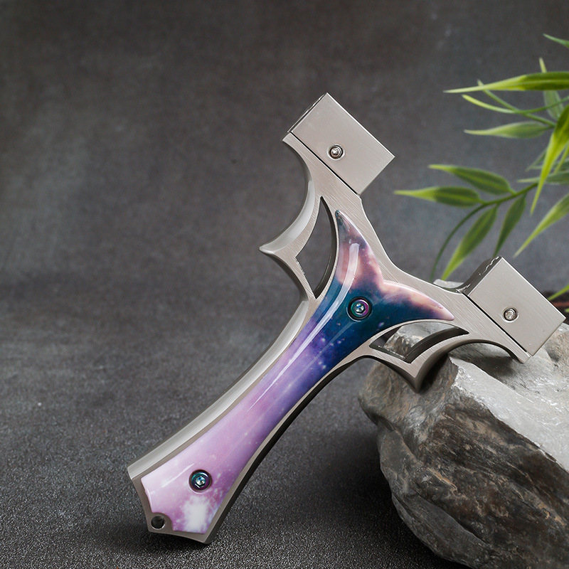 Picture of Starry Sky Colorful Slingshot New Alloy 9025 Straight-Pressure Slingshot Thickened Flat Outdoor Competition Slingshot Wholesale