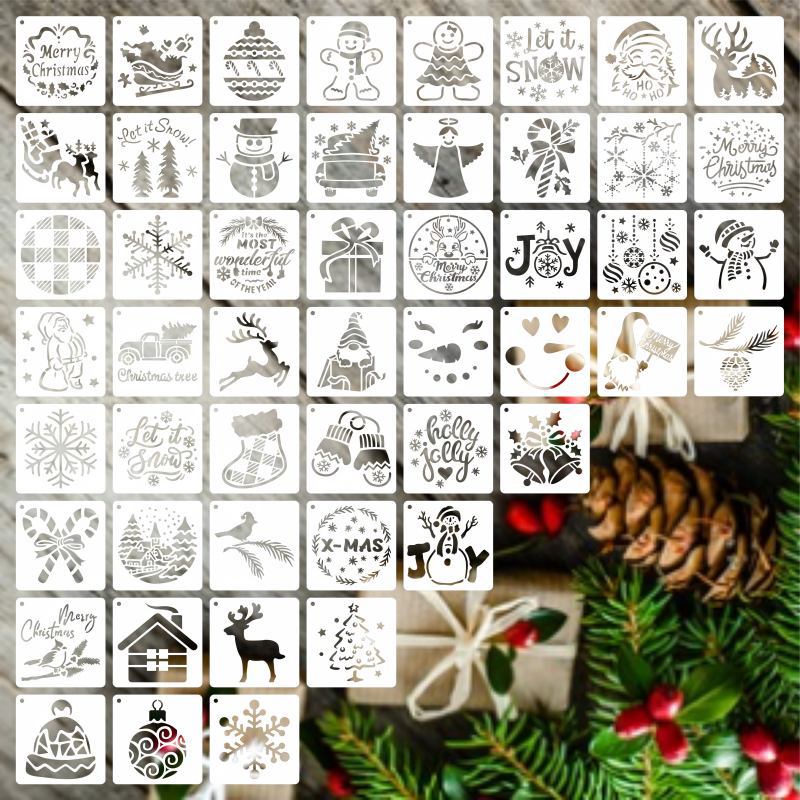 Cross-Border 24PCs Christmas wood drawing hollow template Christmas pattern round pendant Hollow drawing template