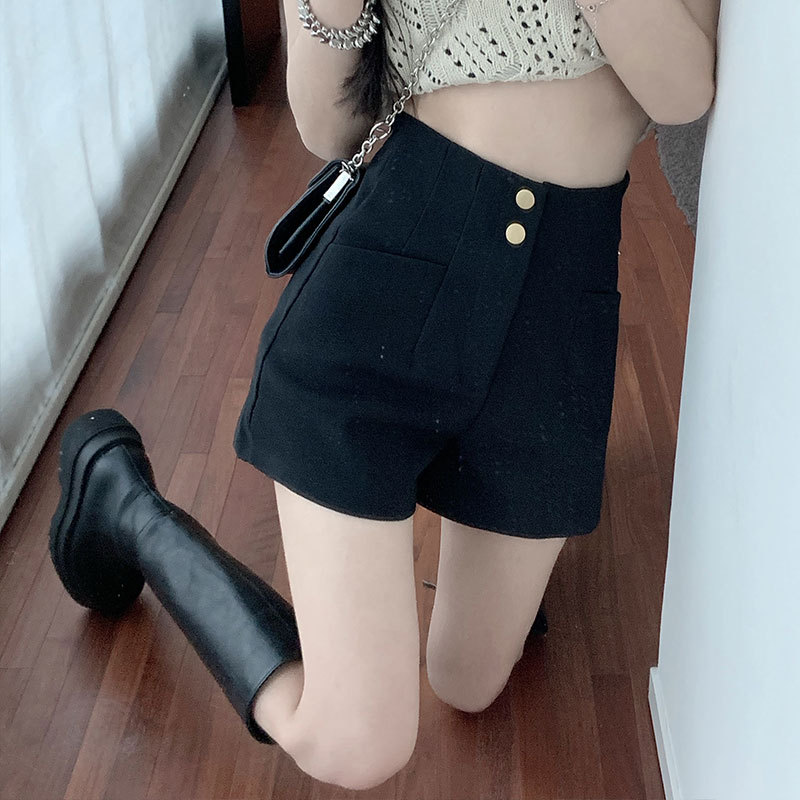 Picture of Black High Waist Tight Shorts Women's Summer Stretch Outer Wear Hip Casual Pants Sexy Small All-match Boots Trendy