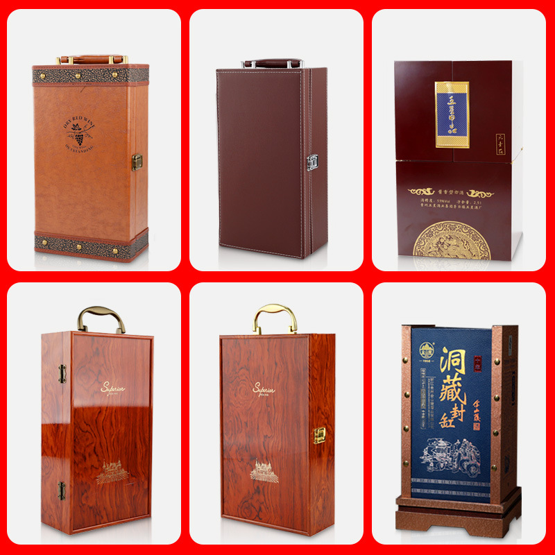 Picture of Red Wine New Wooden Box, Liquor Box, Foreign Wine Packaging Box, Solid Wood Wine Box, Engraved Single Bottle Custom Engraved Wine Box