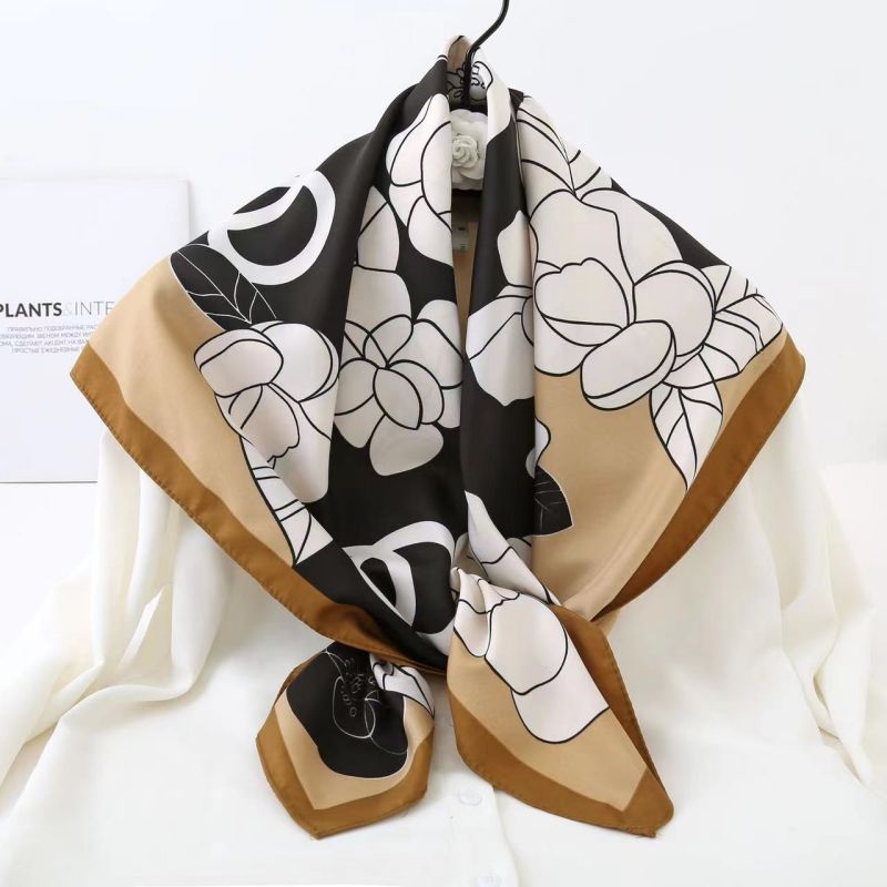 Picture of Autumn and winter all-match shawl animal printed black and white simple large square 90*90CM imitation silk twill silk scarf for women