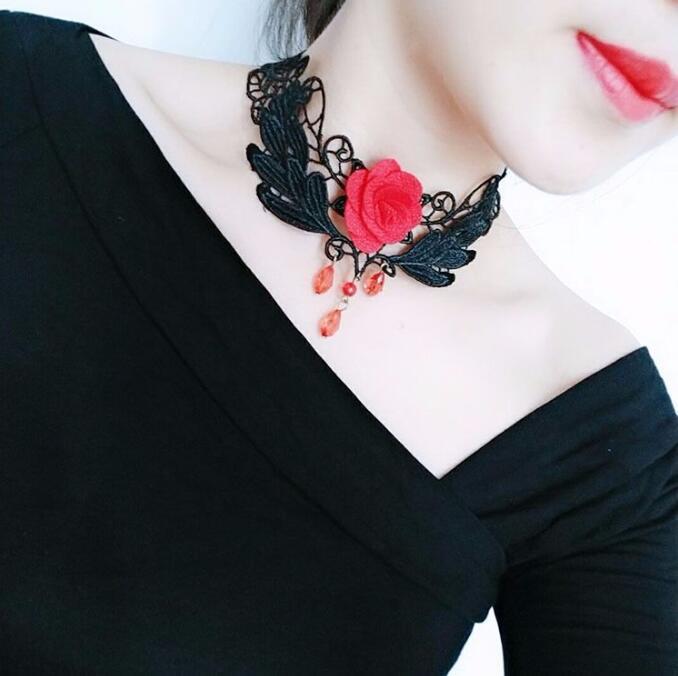 Picture of Cross Border Accessories Women's Neck Strap Court Gothic Spice Girl Neck Chain Lace Necklace Choker Clavicle Chain Collar Collar Vintage