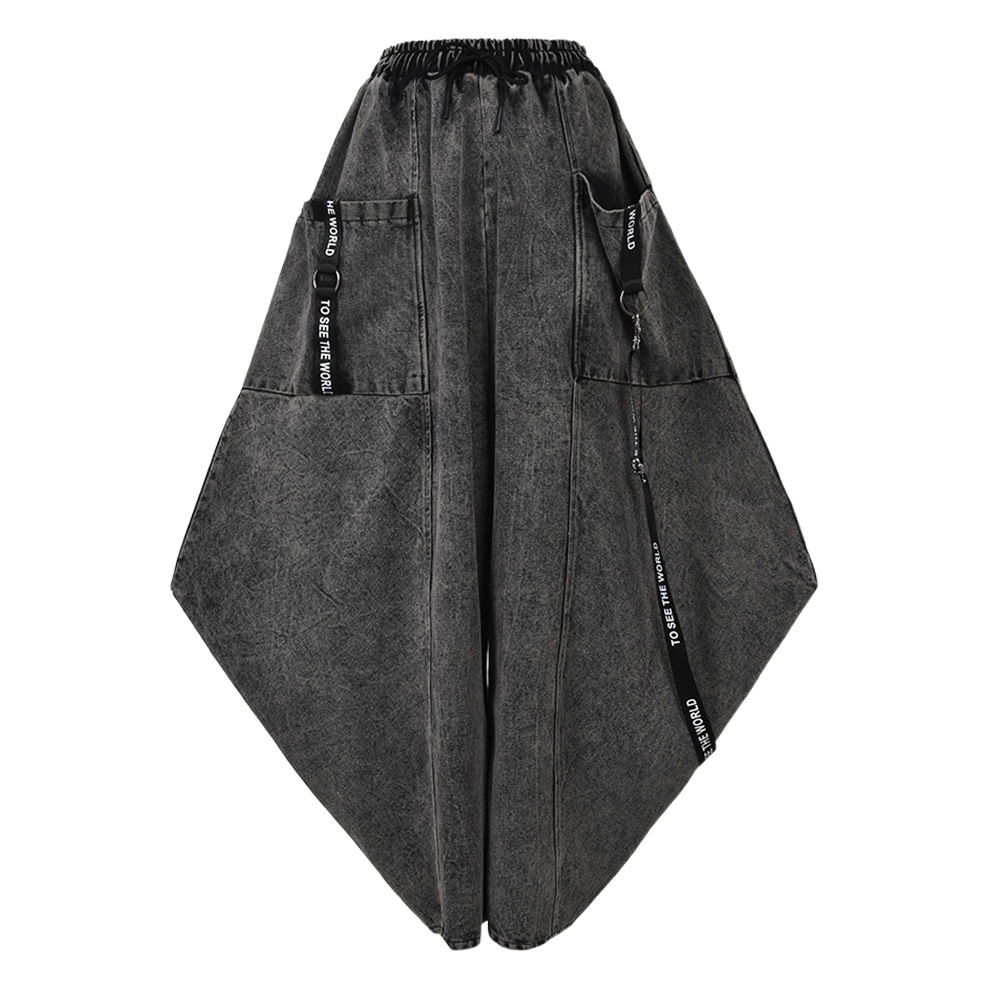 Street Fashion Brand Straight-Leg Nine-Point Pants Early Autumn New Style Washed and Distressed Webbing Jeans Personalized Large Size Wide-Leg Pants