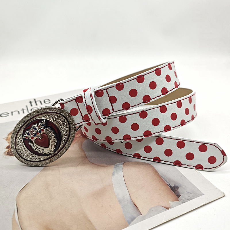 Y2K Hot Girl Heart Buckle Polka Dot Print Pattern Sweet Cool Cute Stylish Niche Millennium Subculture Belt