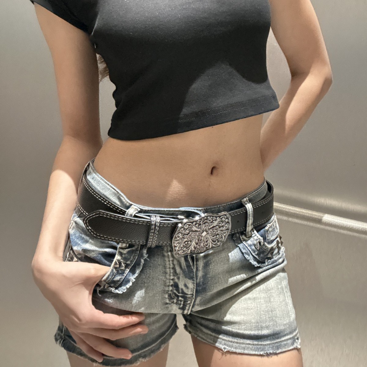 2025 New Two-Stitch Red Cross Fashion European and American Style with Jeans Wide-Leg Pants Pu Material Women's Belt