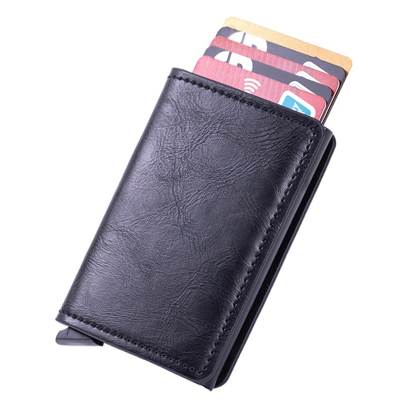 Carbon fiber card box automatic elastic card aluminum alloy RFID card box anti-theft card clip anti-degaussing card bag shielding