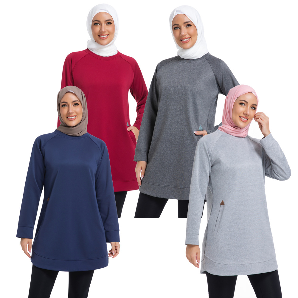 Cross-Border Export Arabian Women's Middle Eastern Hui Sportswear Top Pure Color Sweatshirt Y025