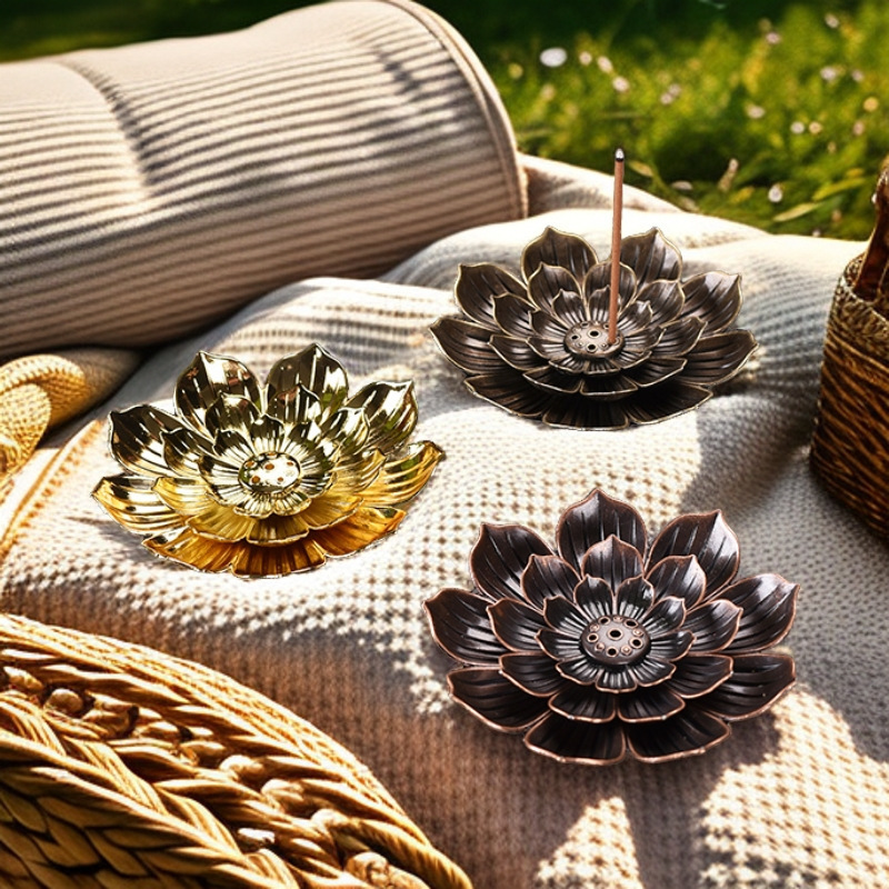 Picture of Alloy porous lotus incense holder Zen thread incense holder household tea set accessories sandalwood burner incense tray