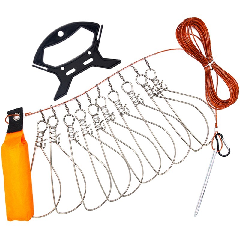 New stainless steel material-single lock fish buckle-five buckles-ten buckles with ground plug buoyancy stick live fish buckle fishing gear