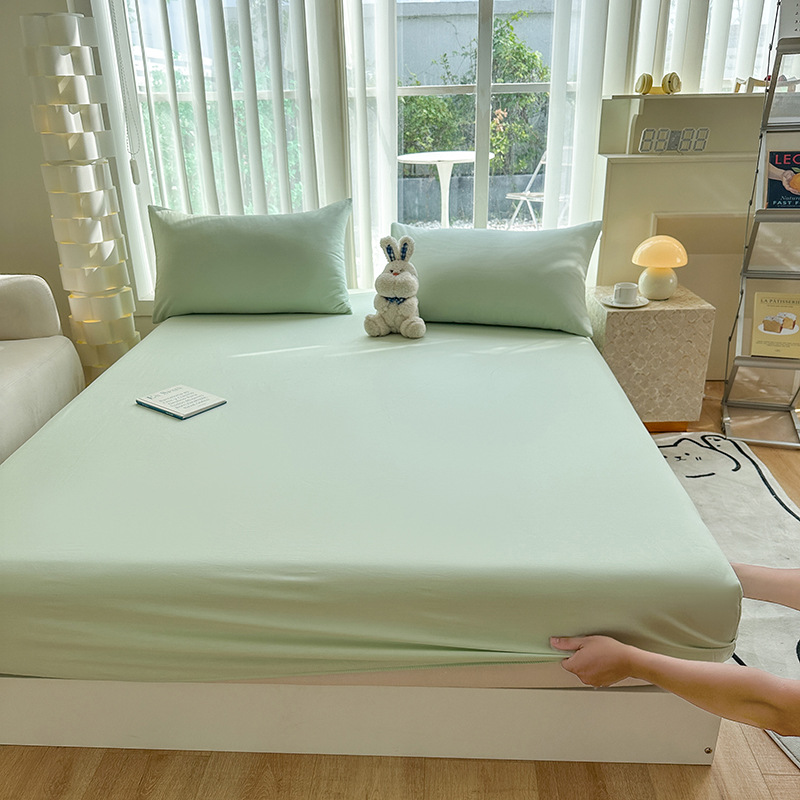 Picture of Thickened Fitted Sheet Single Piece, Class A, All Solid Color, Washed Cotton, 60S, Maternal and Infant Grade, Fitted Sheet Cover, Imitation Pure Cotton, Summer