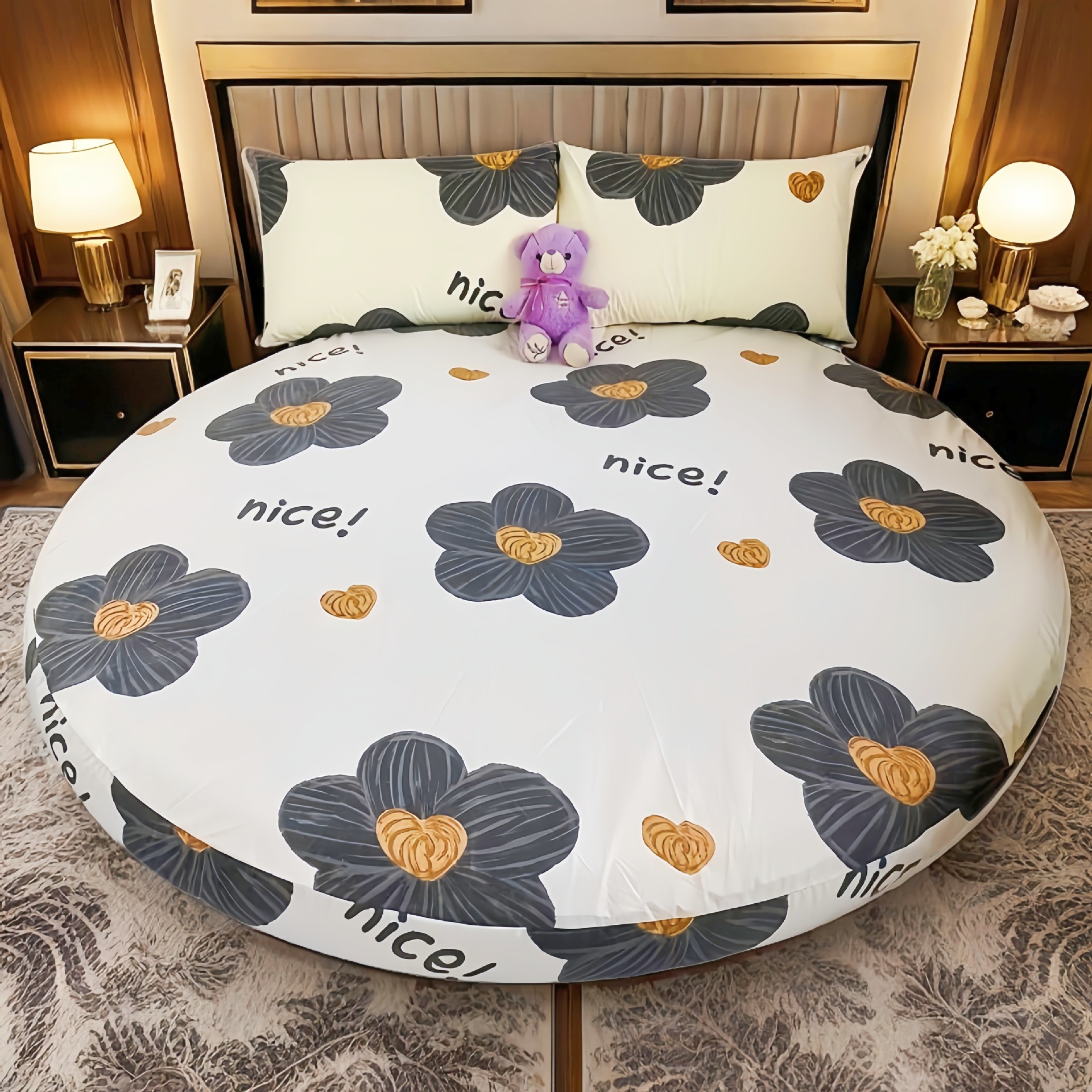 Picture of Cross-border Amazon Shrimp Hotel Round Waterproof Round Bed Cover Four-piece Bed Cover Simmons Mattress Cover Dust-proof