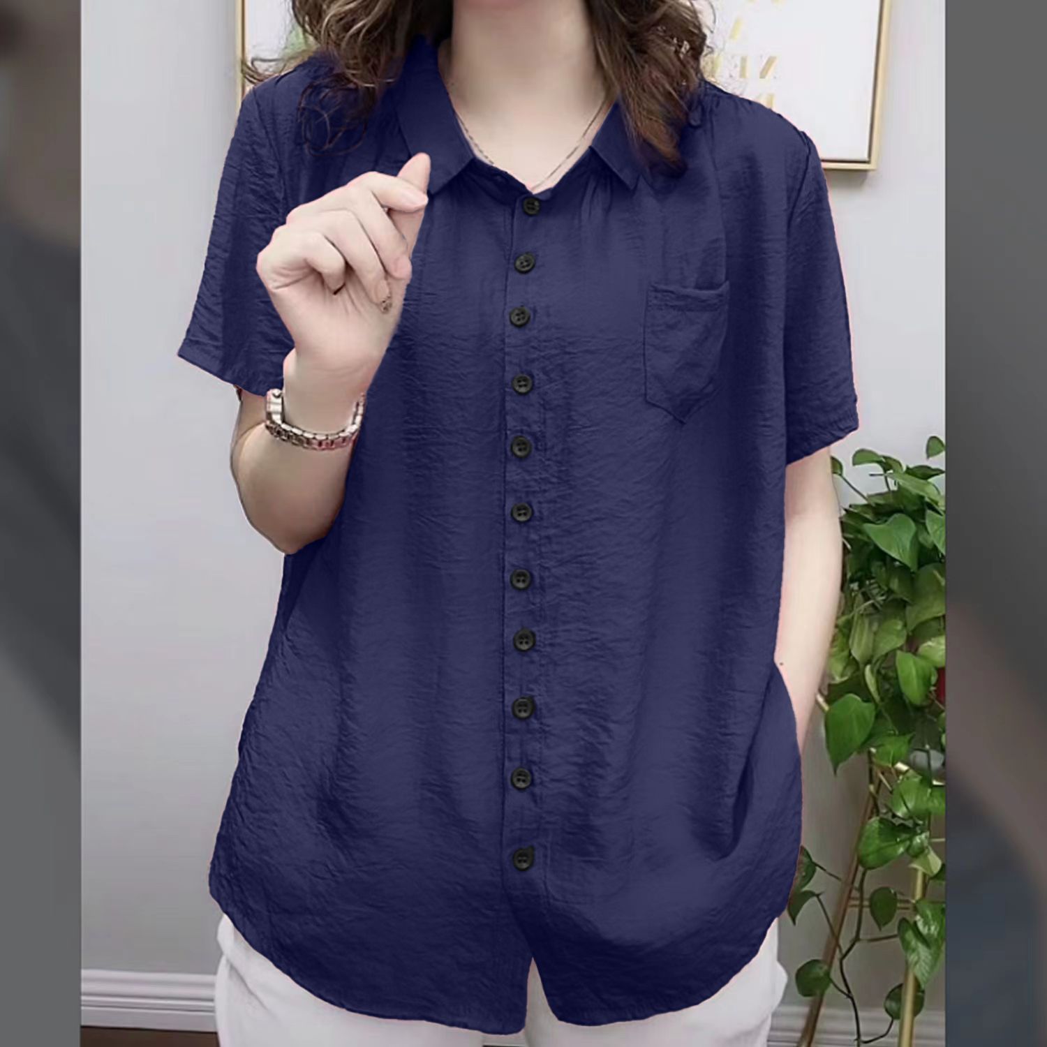 Picture of Wholesale Fat People Women's Wear Fat Mother Plus Size Shirt Belly Covering Top Elderly Women's Short Sleeve Cardigan