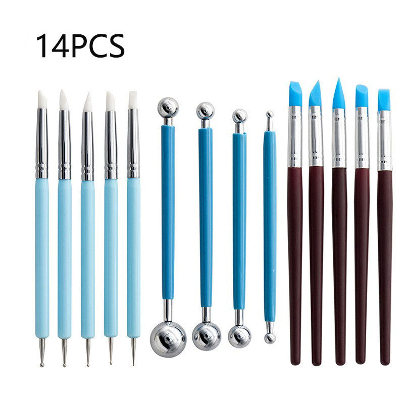 Cross-border clay tools 14 pieces of suit stone plastic clay silicone drill pen ball ball stick silicone pen auxiliary tools