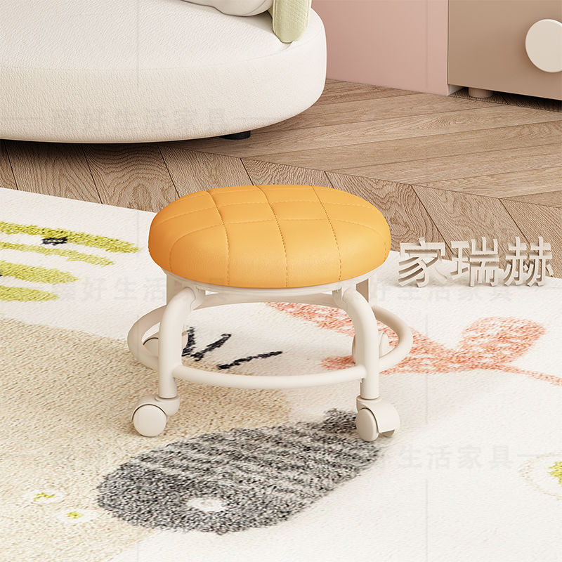 Picture of Spinner wheel small stool sedentary home modern simple mobile wheeled bench pulley low stool with baby round stool